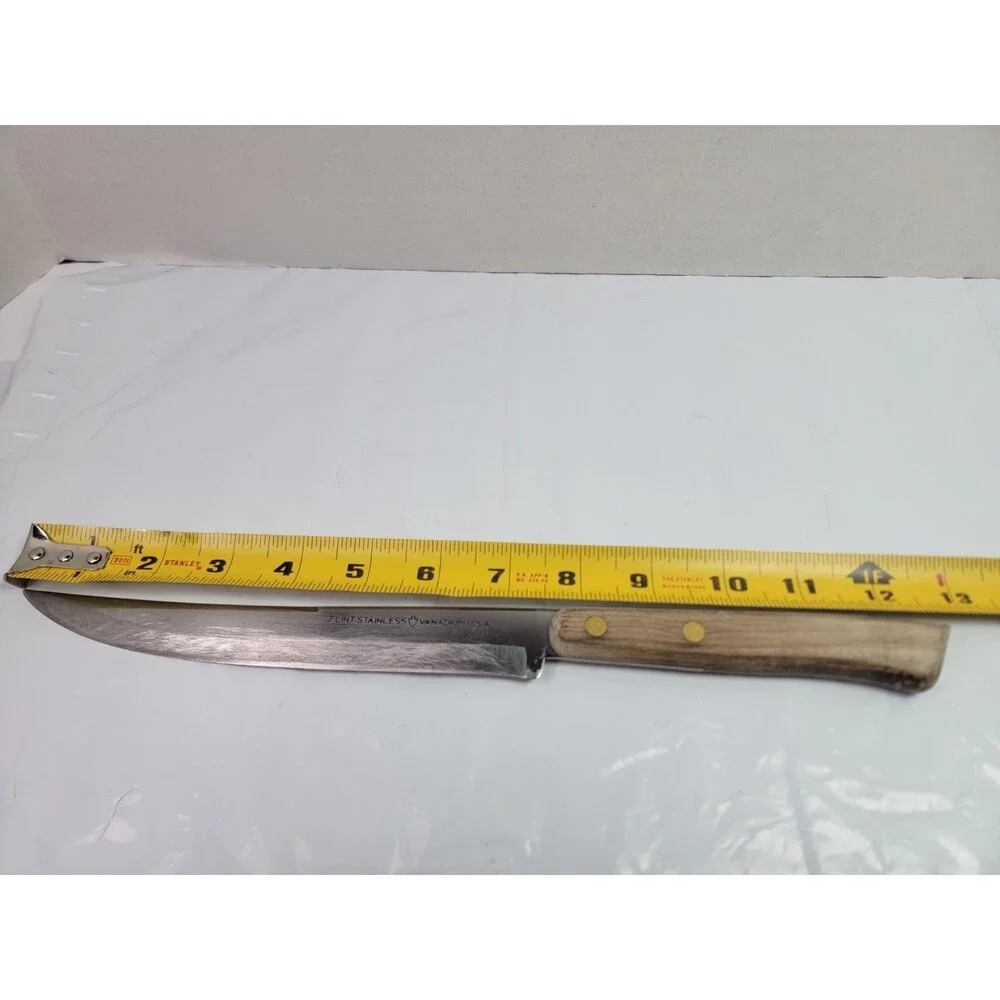Vintage Flint Stainless Vanadium USA 7.25” Carving Slicing Knife Wood Handle
